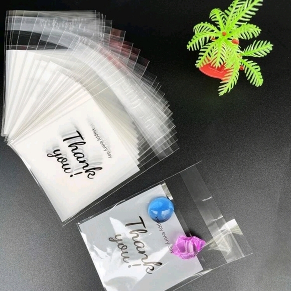 🔹️100 piece  clear "thank you" plastic gift wrapping giftbag 7 x 7cm✨️🤍 - Picture 2 of 3